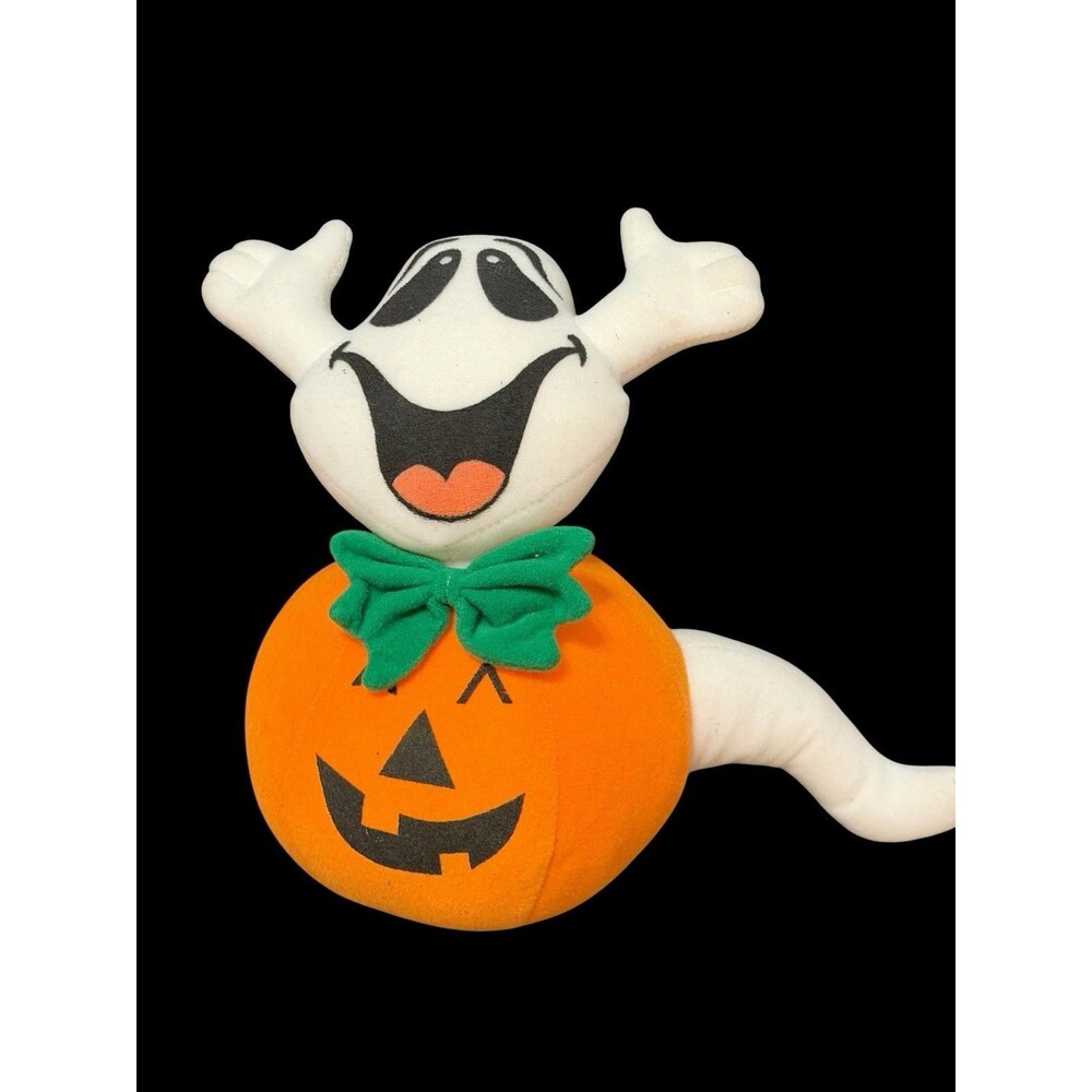 Vtg Toy Works Stuffed Plush Ghost & Jack O’ Lantern Pumpkin Halloween 1990s